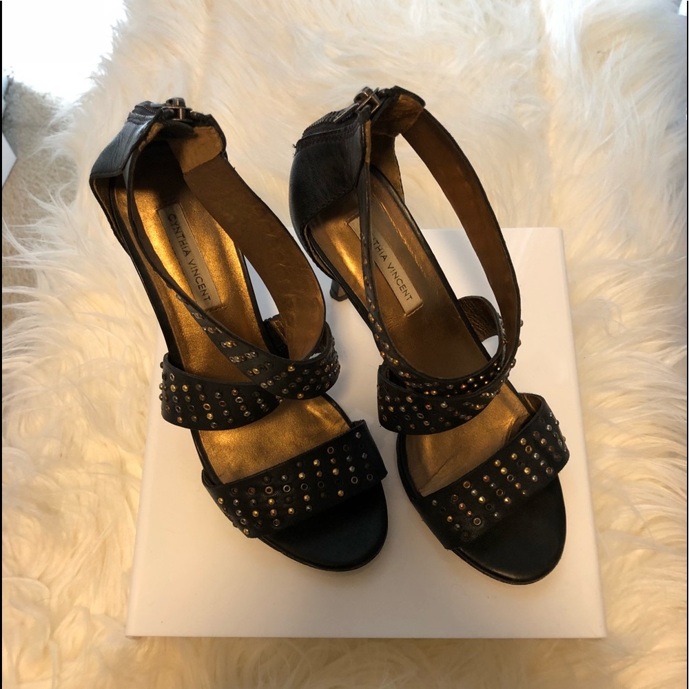 Cynthia Vincent Brown Leather Metallic High Heels